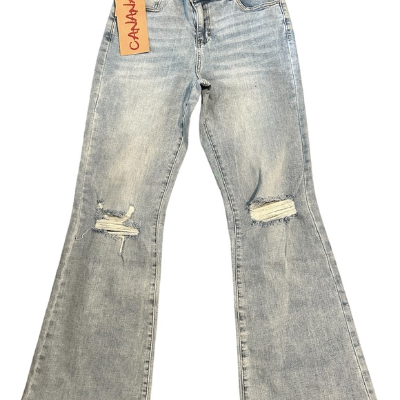 Light Wash High-Rise Distressed Flare Jeans - Women - Picture 6 of 11